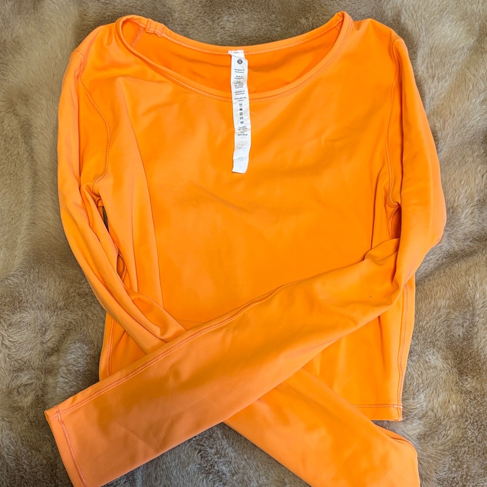 Lululemon Bright Orange Long Sleeve crop workout top
